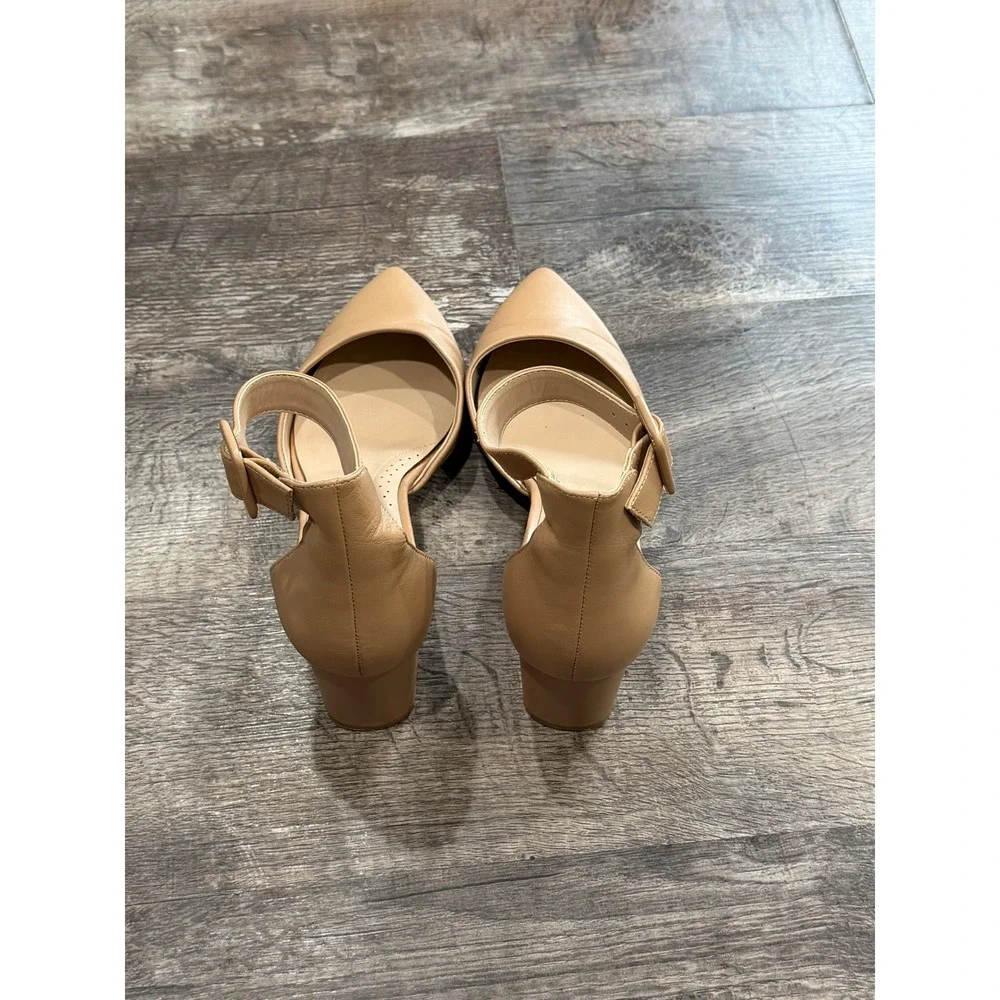 Kurt Geiger London Tan Leather Ankle Strap Block Heel D'Orsay Pumps Size 41